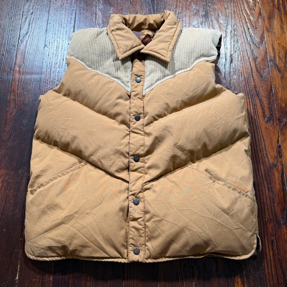 Vintage Skor Puffer Vest Mens L Tan Corduroy Yoke Down Western Outdoor Gorpcore